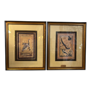 Pair of Vintage Asian Style Watercolors of Birds.
