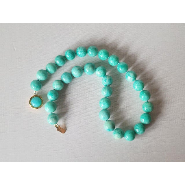Blue Amazonite Beaded Necklace, 18-Inch, Silver-Gilded Amazonite Clasp For Sale - Image 8 of 10