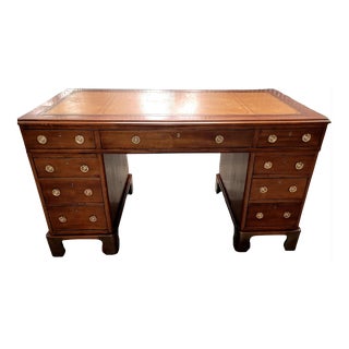 19th Century English Leather Top Pedestal Desk For Sale
