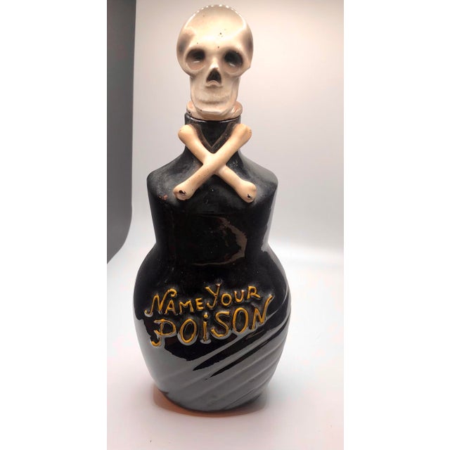 Wood Name Your Poison Skull Crossbones Decanter Pirate Halloween For Sale - Image 7 of 12