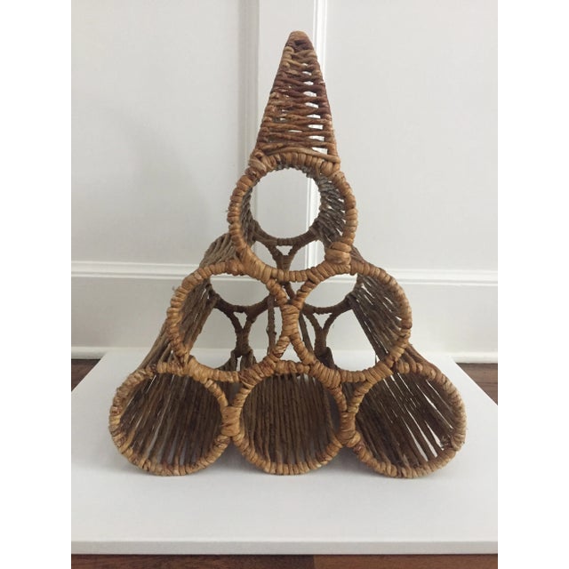 Wood 1970s American Classical Rattan Six Bottle Wine Rack For Sale - Image 7 of 7