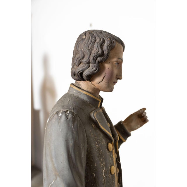 Antique Polychrome Wood and Gesso Statue of Saint Isidore For Sale - Image 13 of 14