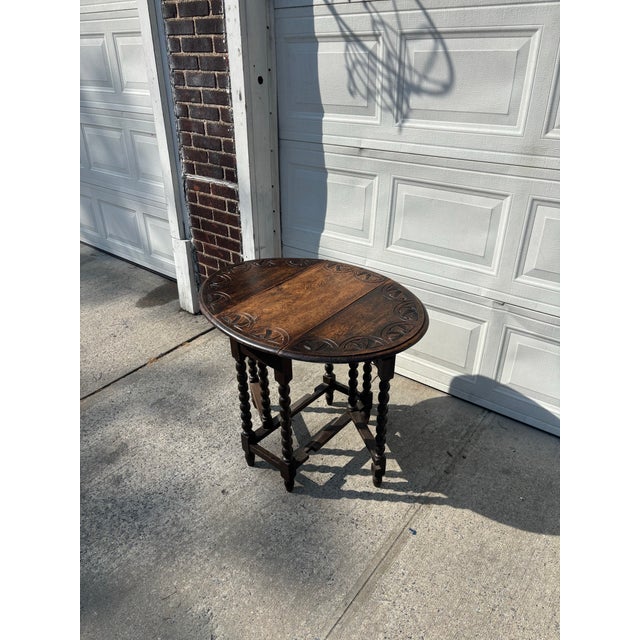English Arts & Crafts Oak Barley Twist Gateleg Drop Leaf Table For Sale - Image 9 of 11