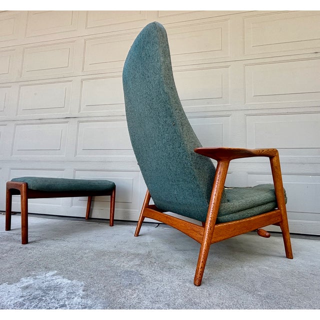 Folke Ohlsson Dux Teak Oak Danish Modern Lounge Chair Ottoman Recliner Vintage For Sale - Image 9 of 11