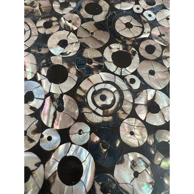 Rare R & Y Augousti Paris Modern Art Deco “Cecilia” Nesting Tables With Hand Inlaid Shell Mosaic Tray Top For Sale In Charlotte - Image 6 of 7