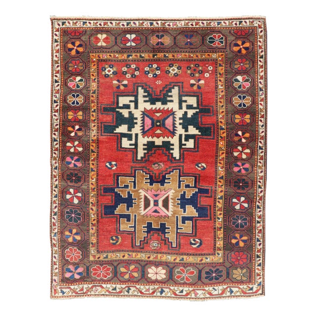 Antique Caucasian Kazak Rug With Sub-Geometric Star Medallions Design 4'4 X 6'0 For Sale