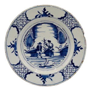 Antique Delft Chinoiserie Charger With Figures