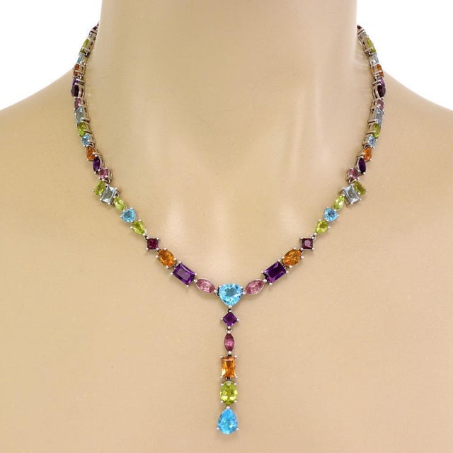 Late 20th Century Estate 35 Carats Multicolor Gems 14k White Gold Necklace For Sale - Image 5 of 5