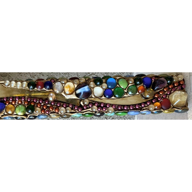 Late 20th-Century Mosaic-Style Faux "Jeweled" Stone, Glass & Wood Cross Wall Hanging For Sale - Image 10 of 16