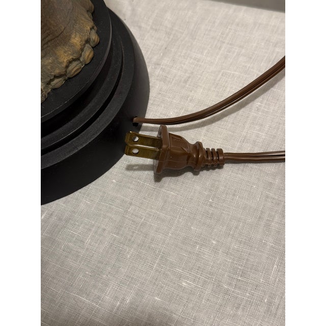 Vintage Hollywood Regency Three Sided Elephant Table Lamp With Original Faux Tortoise Shell Lined Shade For Sale - Image 11 of 11