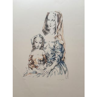 Léonard Tsuguharu Foujita, Woman and Child, 1964, Original Lithograph For Sale