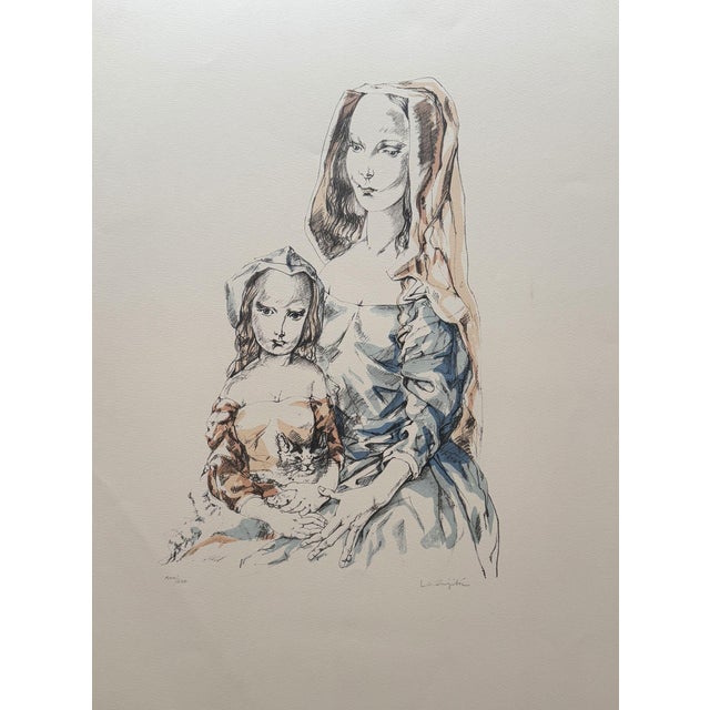 Léonard Tsuguharu Foujita, Woman and Child, 1964, Original Lithograph For Sale