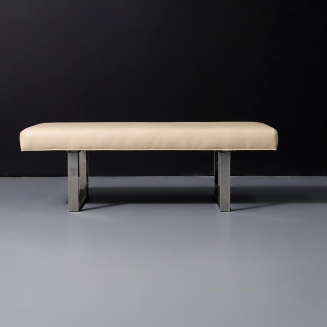 Contemporary Leather and Chrome Bench by Kravet Furniture For Sale - Image 3 of 6
