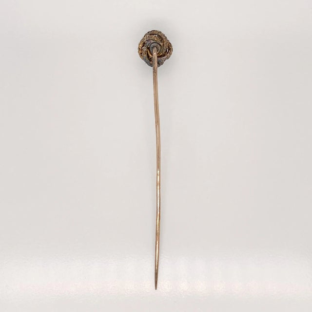 Traditional Vintage Antique Edwardian 10 Karat Gold & Diamond Love Knot Stick Pin For Sale - Image 3 of 6