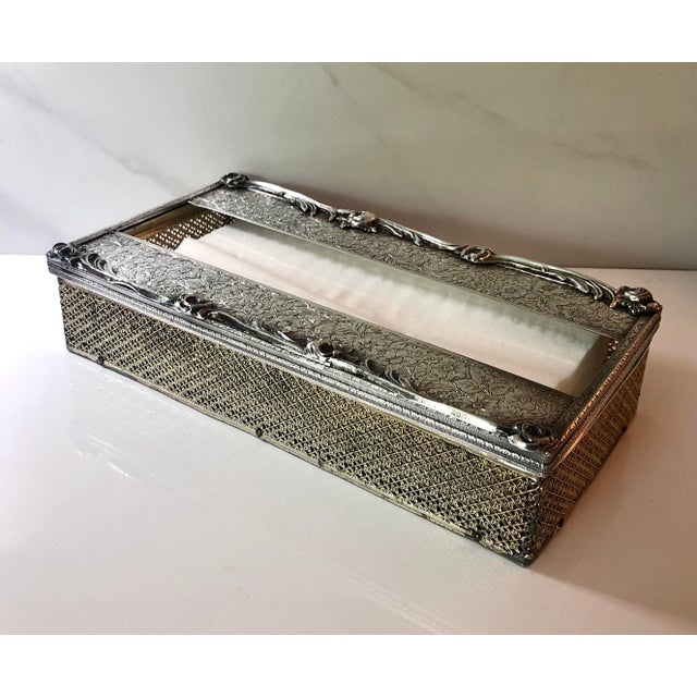 1940s Silverplate Repoussé Tissue Box Cover For Sale - Image 6 of 12