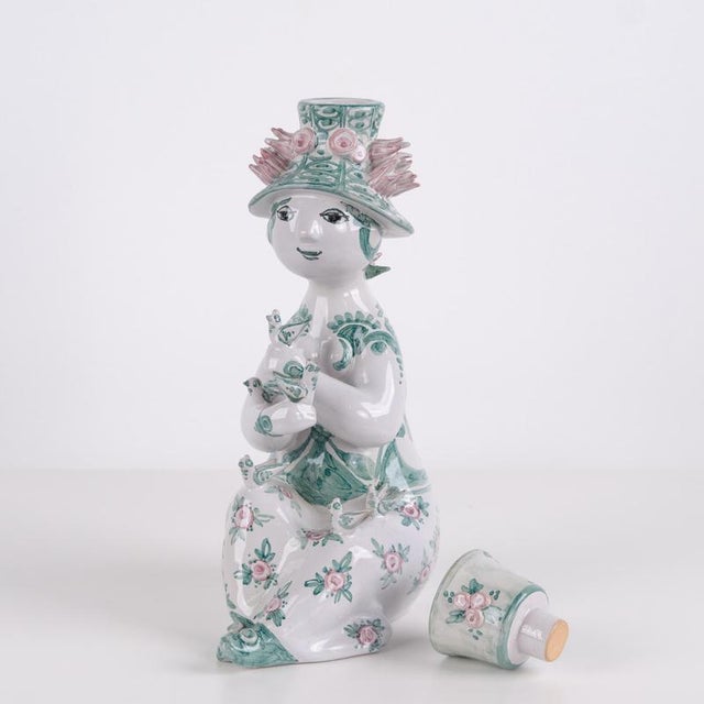 Figurine No. 93 in Green and Pink Ceramic with Floral Motif by Bjørn Wiinblad For Sale - Image 3 of 10