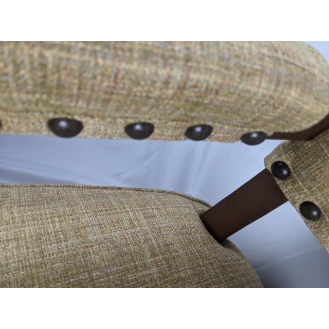 Mid-Century Mission Arts & Crafts Wood Upholstered Armchair With Nailhead Trim For Sale - Image 10 of 17