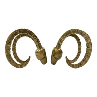 Vintage Dolbi Cashier Brass Rams Head Bookends, a Pair For Sale