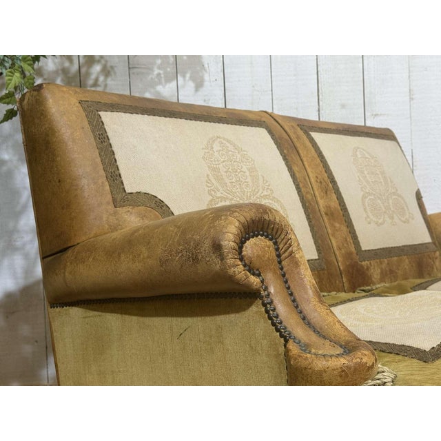 Vintage Club Sofa in Leather and Fabric, 1930s For Sale - Image 6 of 18