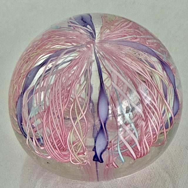 Late 20th Century Late 20th Century Murano Style Pink and Lavender Latticino Ribbon Glass Paperweight For Sale - Image 5 of 5