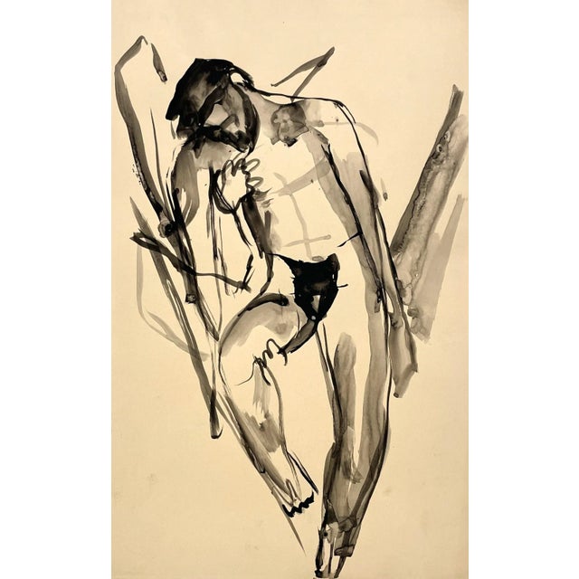 An exquisite 1930s ink on [aper male figure study by artist Francis Chapin. Estate stamped on reverse. Artwork size: 16...