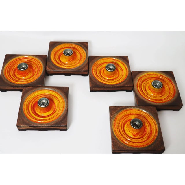 Fat Lava Wall Lights in Orange and Brown, Germany, 1970s, Set of 6 For Sale - Image 10 of 16