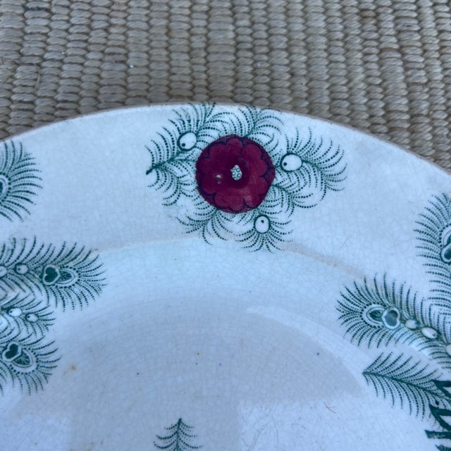 A Nice Antique Staffordshire "Feather" Pattern Green Transfer Decorated Plate, Circa 1830's For Sale - Image 6 of 12