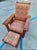 Wood Vintage Stickley Cherry Wood Bow Slant Arm Morris Reclining Chair & Ottoman For Sale - Image 7 of 9
