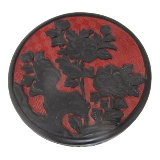 Chinese Carved Red Black Flowers & Branches Cinnabar Lacquer Round Box For Sale