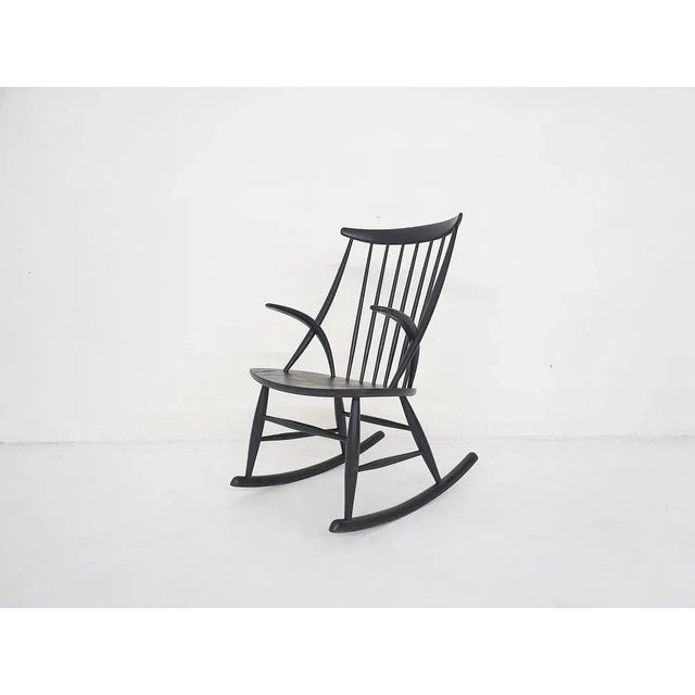 Black Wooden Model Iw3 Rocking Chair attributed to Illum Wikkelso for Niels Eilersen, Denmark, 1958 For Sale - Image 9 of 9