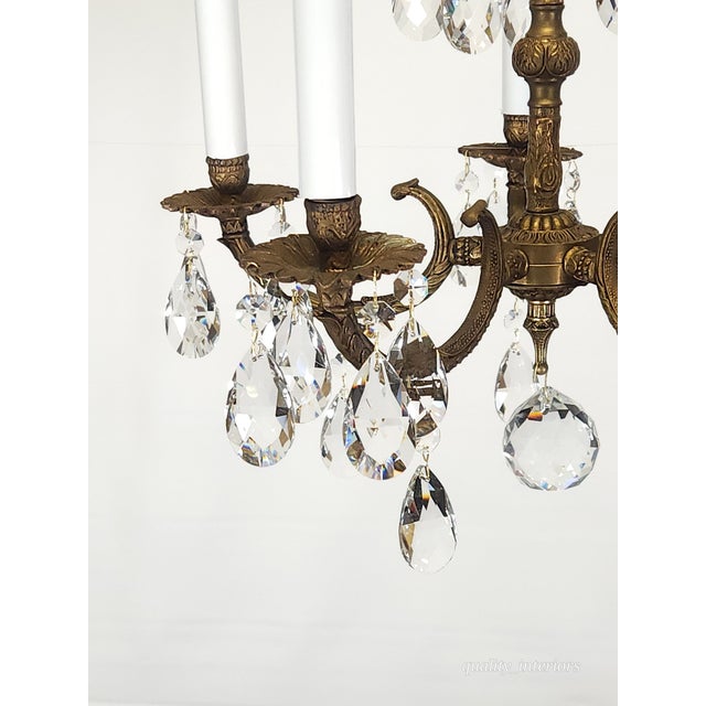 Antique 5 Light Adorable Dainty Petite Brass Cut Lead Glass Crystal Chandelier For Sale - Image 9 of 12