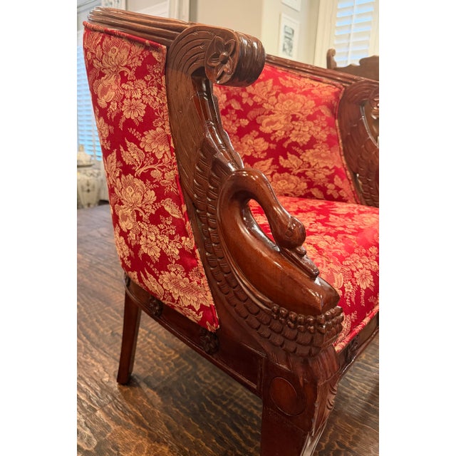 Early 20th Century Carved Mahogany Swan Barrel Chair For Sale - Image 4 of 14