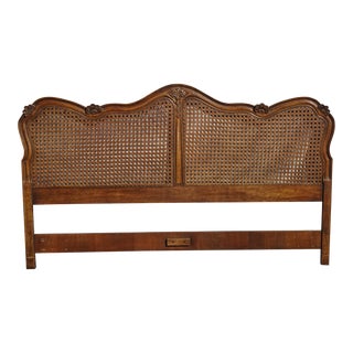 Vintage French Country Cane Brown Oak King Headboard ~ Thomasville Style For Sale