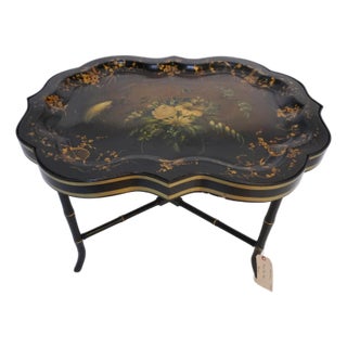Late 19th Century Regency Black Lacquered Papier-Mache Tray Table For Sale