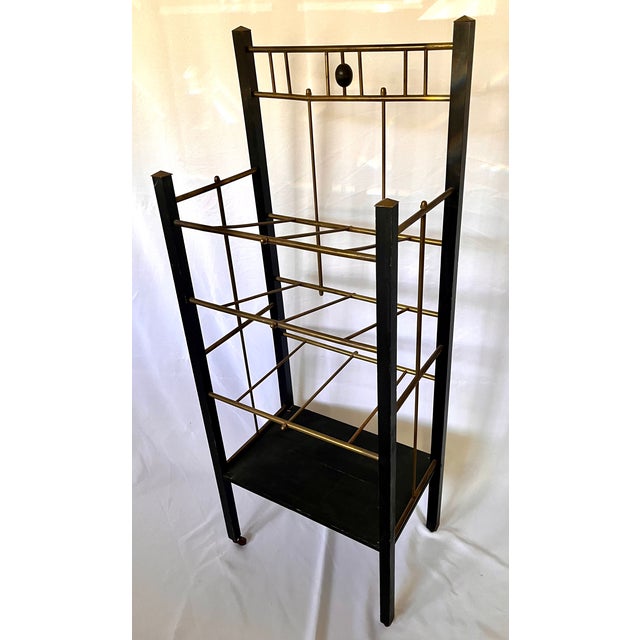 1940s Vintage Art Deco Black Wood/Brass Magazine Stand For Sale - Image 5 of 15