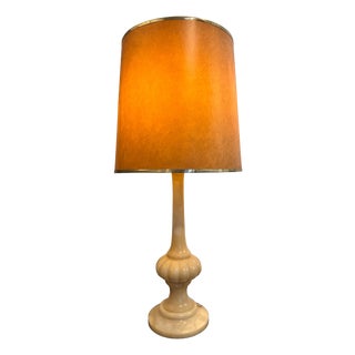 Italian Carrera Marble Table Lamp with Brass Finished Leather Shade, 1970 For Sale