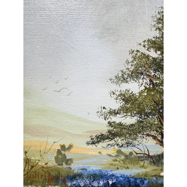 Green Vintage "Texas Bluebonnet Landscape" Oil Painting - Signed For Sale - Image 8 of 9