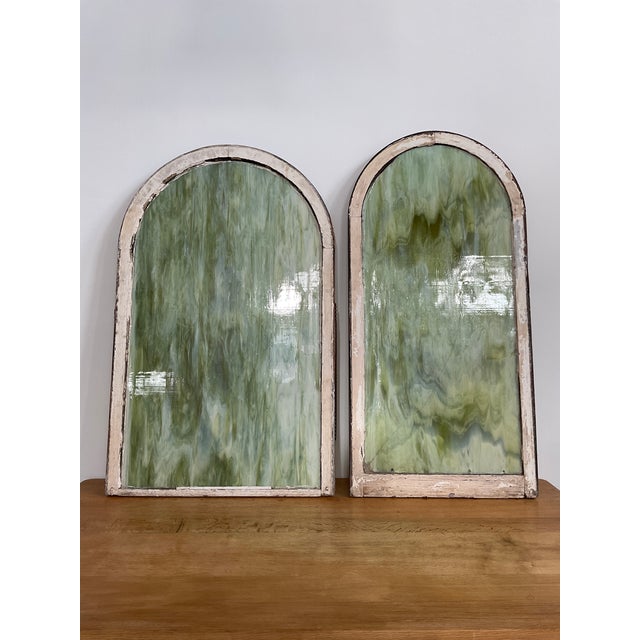 Vintage Arch Top Slag Glass Window, Early 20th C For Sale - Image 11 of 14