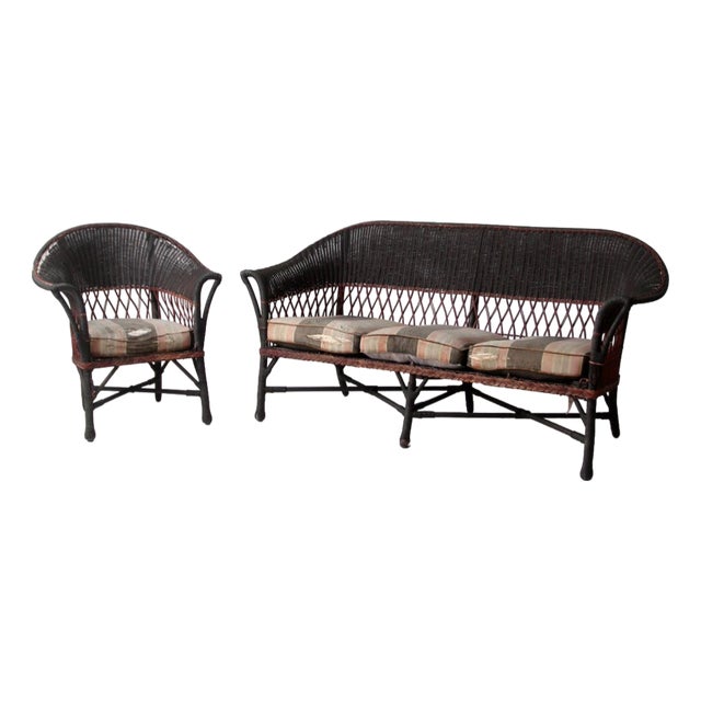 Early 20th Century American Wicker Sofa and Chair Set For Sale