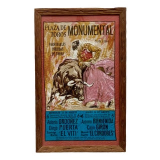 Framed Spanish Bullfighting Textile Poster, 1969 For Sale