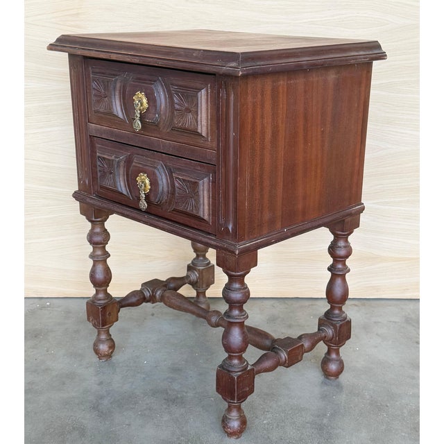 20th Century Pair of Spanish Nightstands with Two Drawers and Iron Hardware For Sale - Image 6 of 18