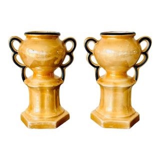 Early 20th Century Czech Porcelain Lusterware Trophy Vases- A Pair For Sale