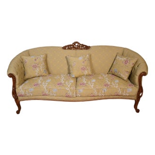 Vintage French Style Carved Mahogany Living Room Sofa / Couch For Sale