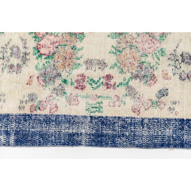 Hand Knotted Beige and Blue Wool Runner Rug For Sale - Image 4 of 12