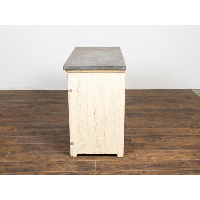 Cream Painted Pine Buffet with Zinc Top and Metal Accents by John Brigham For Sale - Image 8 of 12