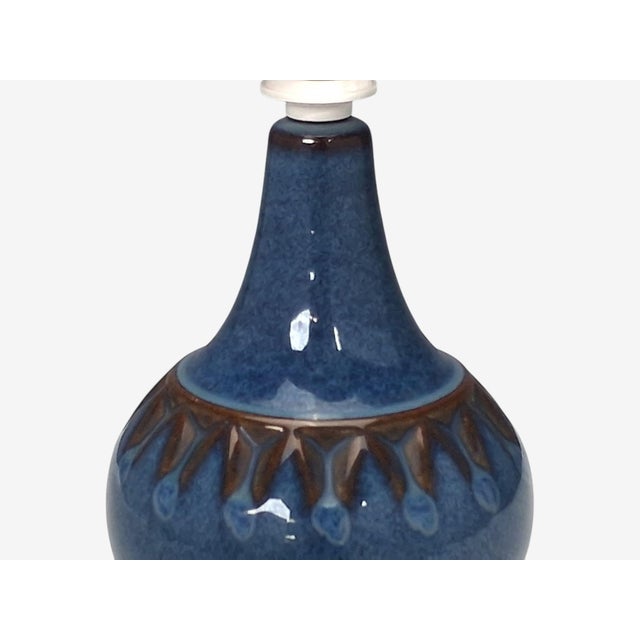1960s Søholm Stentøj, Small Table Lamp, Dark Blue Stoneware, For Sale - Image 9 of 13