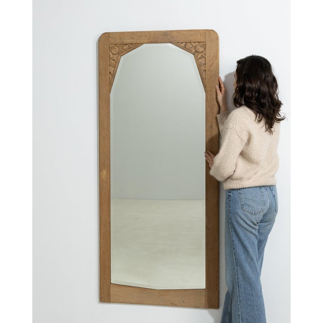 Circa 1920 French Art Nouveau Natural Wood Wall Mirror, Tall Format For Sale In Greensboro - Image 6 of 8