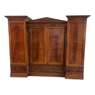 Large Victorian Figured Mahogany Four Door Wardrobe, 1860s For Sale