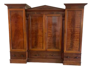 Large Victorian Figured Mahogany Four Door Wardrobe, 1860s