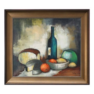A. De Man, Still Life with Bottle and Fruit, 1960, Oil Painting on Canvas, Framed For Sale